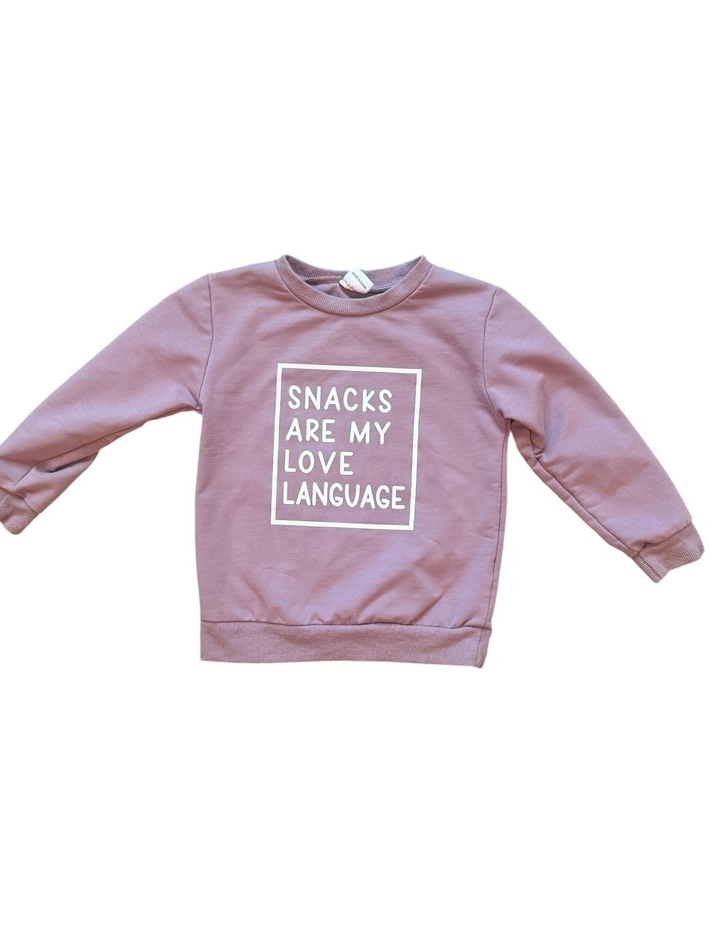 Toddler Girls Purple Graphic Sweatshirt Pullover“Snacks Are My Love Language” 2T